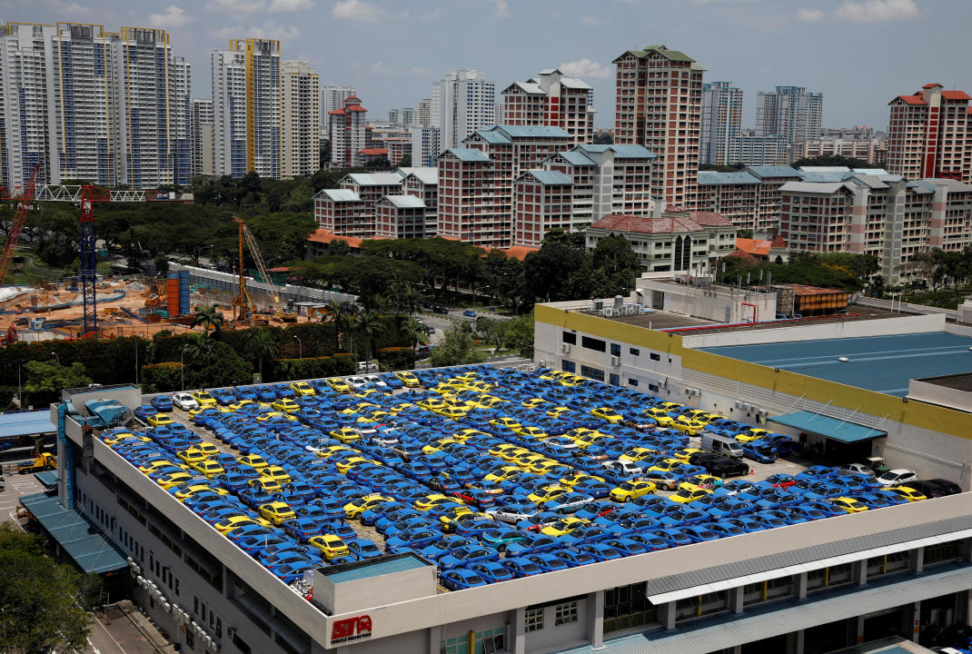 ComfortDelGro taxis at their inspection yard.